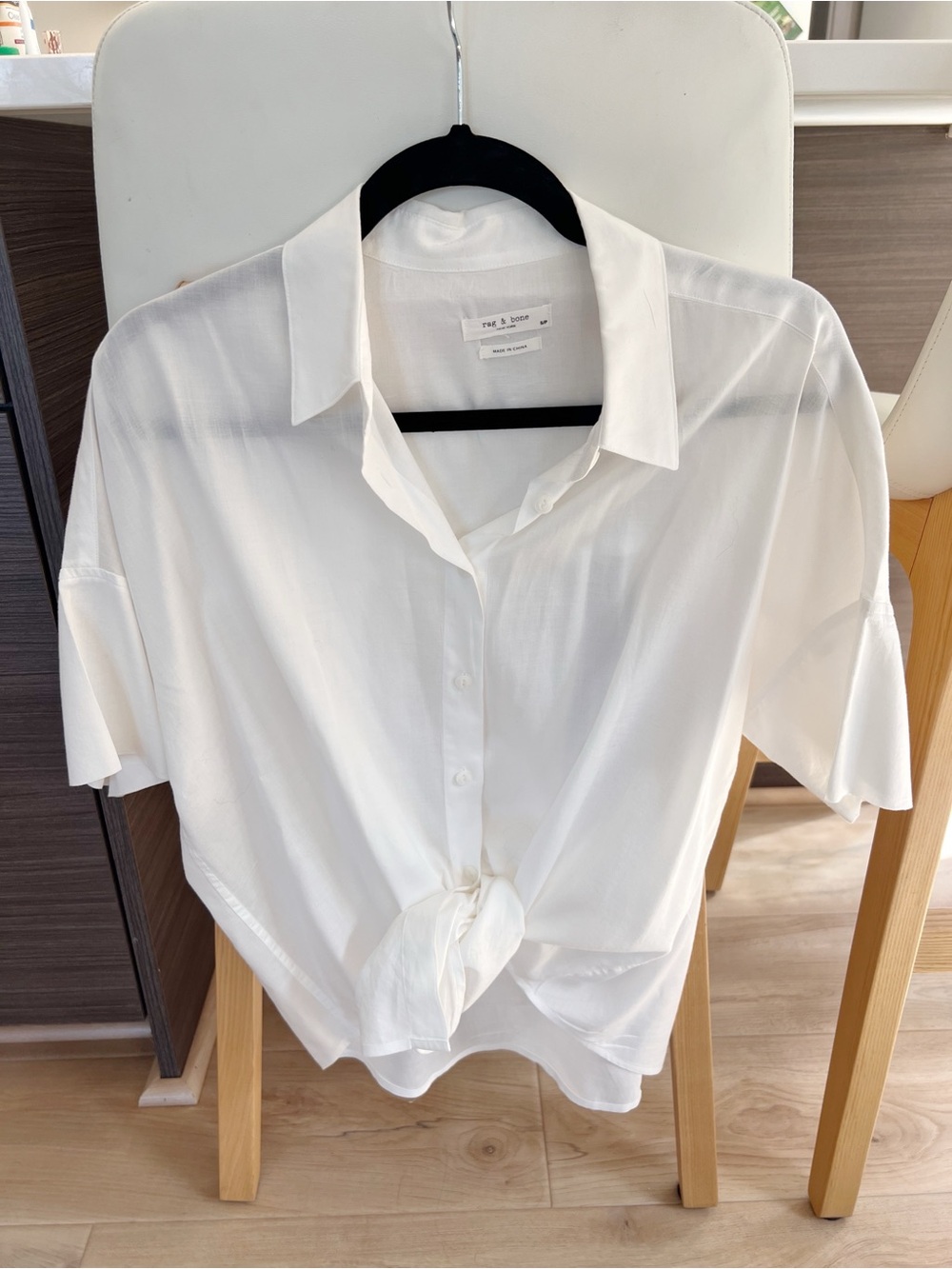 Rag & Bone White Tie-Front Short Sleeve Button Shirt